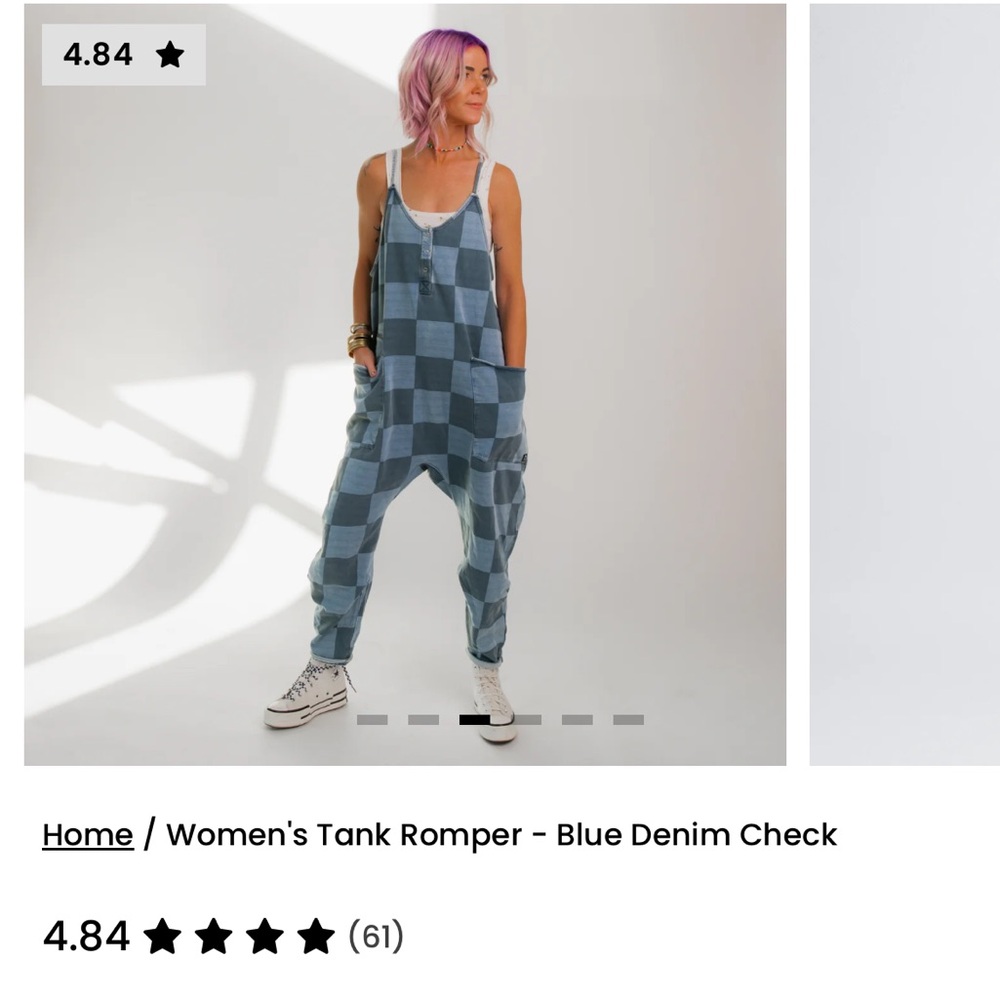 Rags to Raches Blue Denim Check Tank Romper